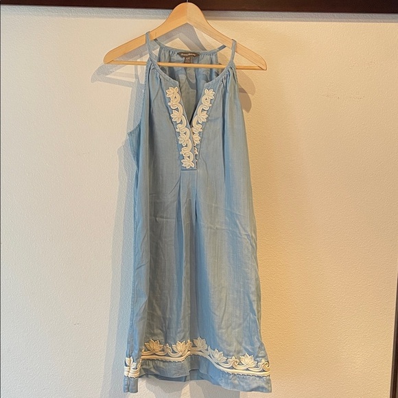 Tommy Bahama Chambray Embroidered Halter Dress with Detailing, Tencel, Size M - Picture 3 of 12